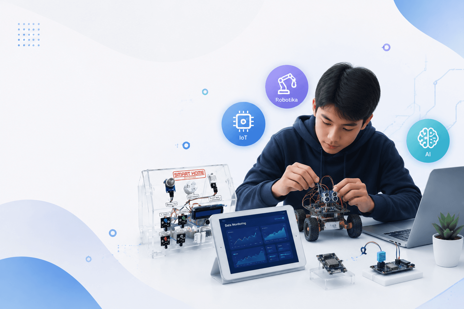 Siswa merakit perangkat IoT dan robotika di laboratorium
